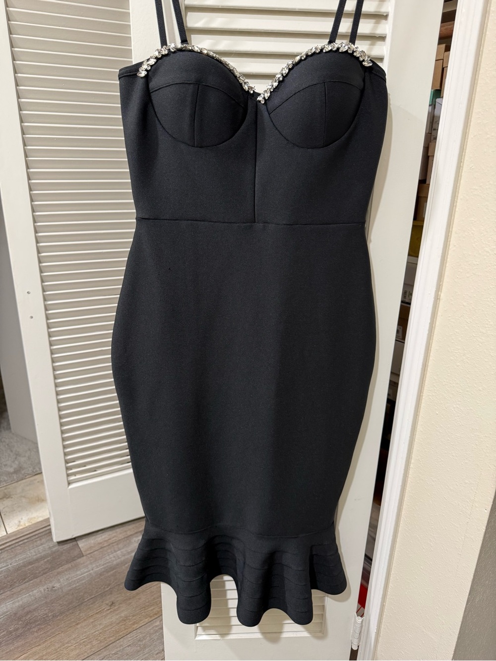 Black Embellished Sweetheart Bodycon Dress